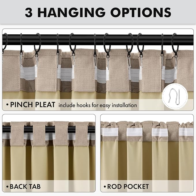 MIULEE 100% Blackout Linen Curtains 42 x 108 Inch Copper Brown 2 Panel | - Image 5