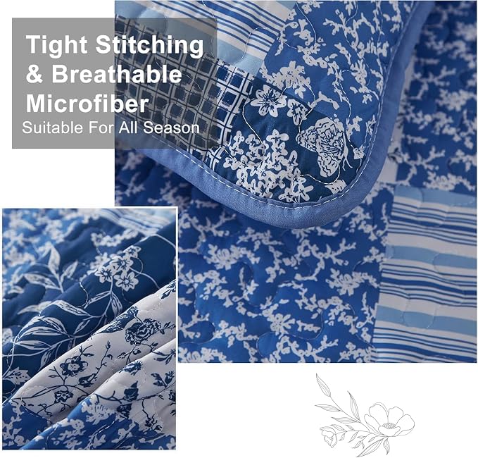 Mybedsoul Blue Quilt Set California King, Patchwork Reversible Bedding Set | - Image 3