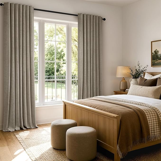 MIULEE 100% Blackout Linen Curtains 42 x 90 Inch Faux Linen 2 Panels | Thermal - Image 8