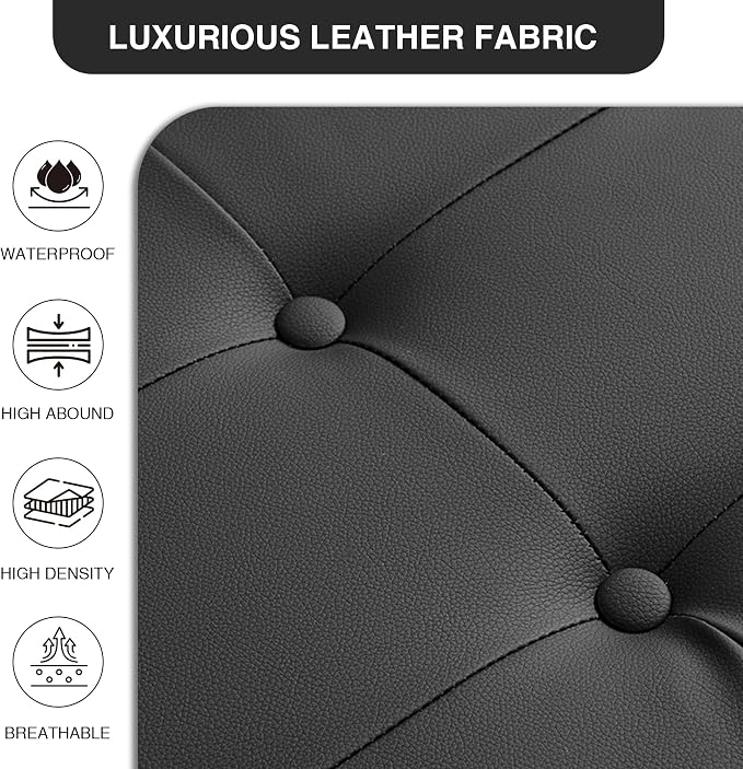 LOULENS Faux Leather Entryway Bench, Modern Upholstered Bench, Matte Black | - Image 7