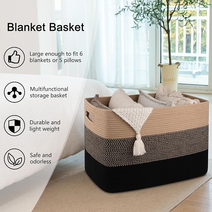 OIAHOMY 108L Extra Large Blanket Basket Dog Toy Basket Yellow and Black | - Image 5