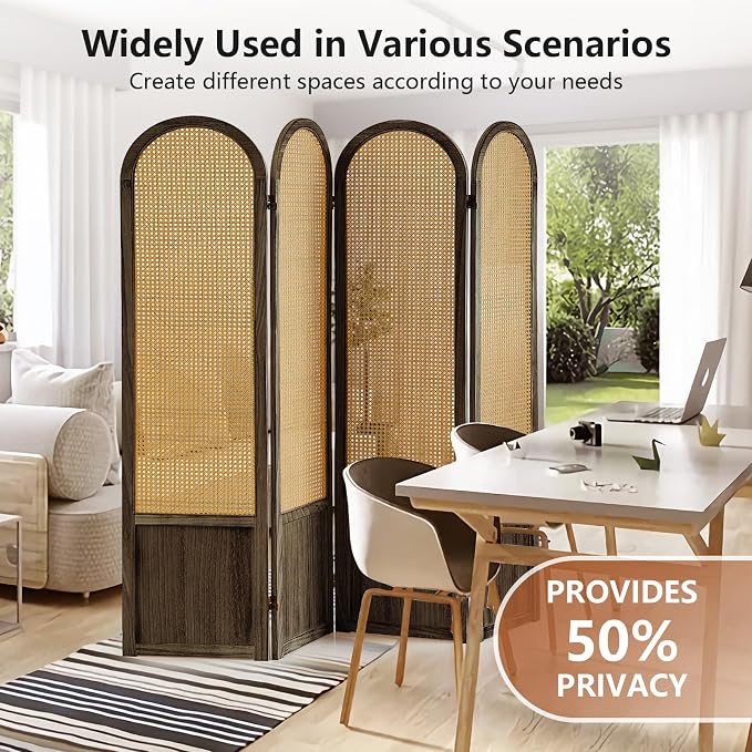 Rattan Room Divider, 4 Panel Folding Room Screen Divider, Foldable Room - Image 2