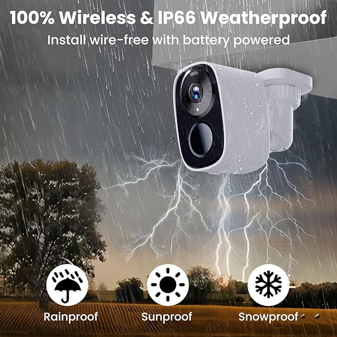 2025 Upgraded 2K Wireless Security Camera with 64G SD Card, Free Cloud Storage, 1-6 Month Battery Life, AI Motion Detection, Spotlight, Siren Alarm, 2-Way Audio, Waterproof WiFi Surveillance Camera