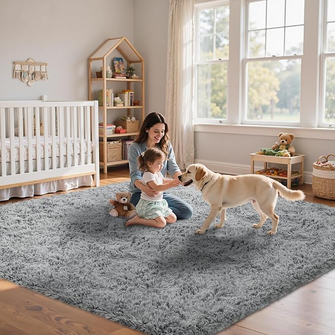 8x10 Area Rug for Living Room, Light Gray Fluffy Shag Non-Slip Bedroom Rugs | - Image 9
