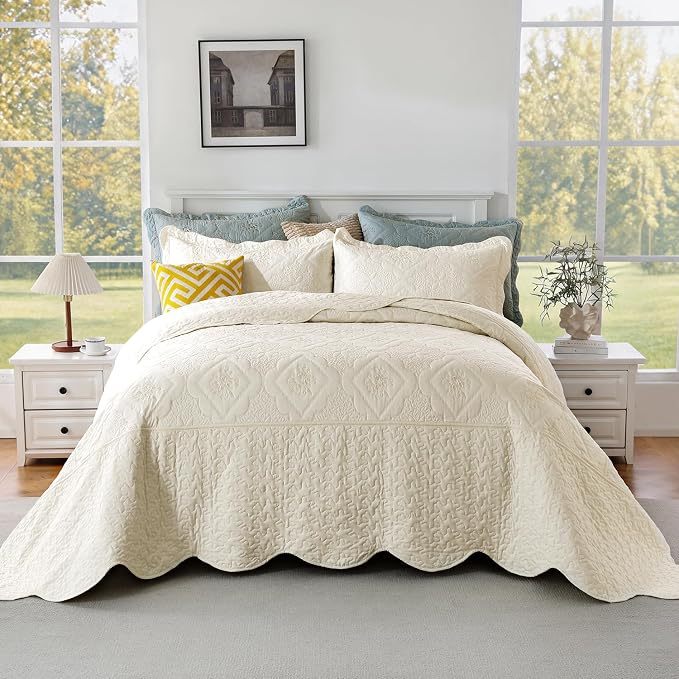Cmfshape Oversized Floral Embroidery Quilt Set, 3 Pieces Super King Quilt - Image 7