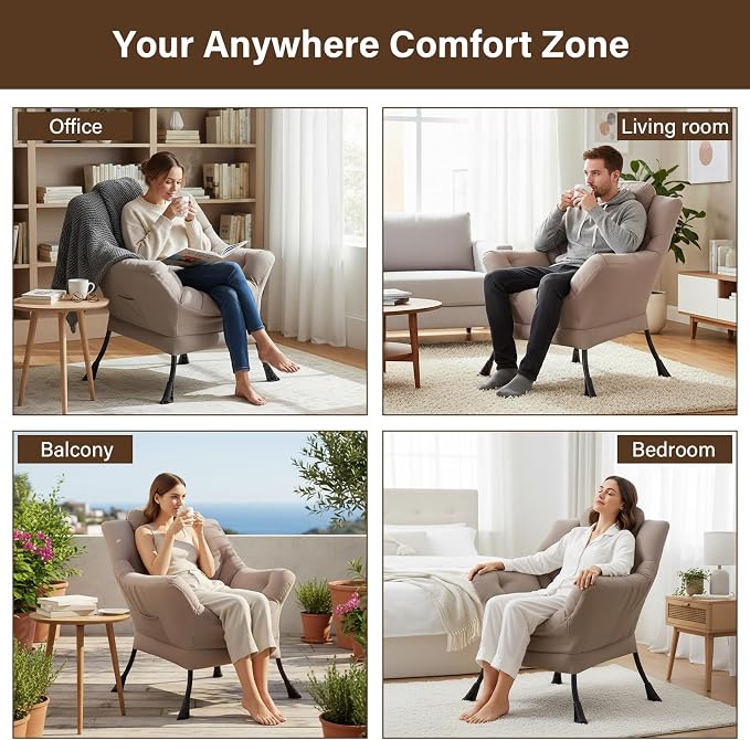 Welnow Khaki Single Lazy Chair for Adults，Modern Reading Accent Chair | A Side - Image 5