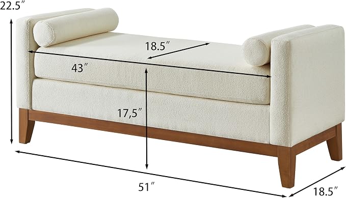 51” Bed Ottoman Bench for Bedroom, Boucle Upholstered End of The Bed Bench - Image 2