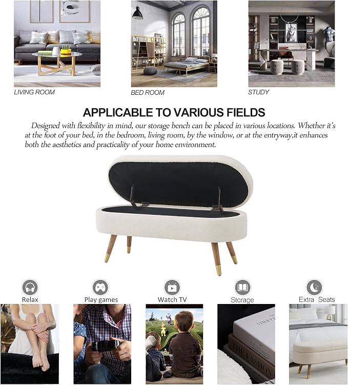 IAFIKE Oval Storage Bench 43.5" Ottoman Bench Upholstered Boucle Fabric - Image 7