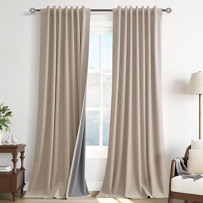 100% Blackout Linen Curtains 84 Inches Long by Guken