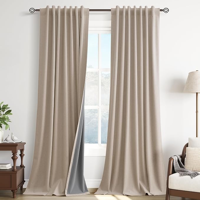 100% Blackout Linen Ceiling to Floor Curtains 96 Inch Long 8 FT by Guken