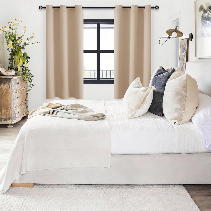 Blackout Curtains for Bedroom, 42 x 63 Inches Length Beige 2 Panels | Thermal - Image 6