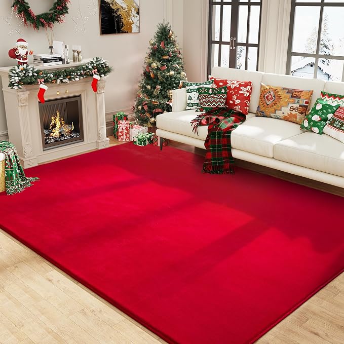 Modern Area Rugs for Bedroom Living Room, 5x8 Red Memory Foam Rug | Thickened - Image 7