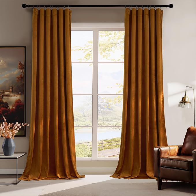 RYB HOME Burnt Orange Fall Velvet Curtains by RYBHOME