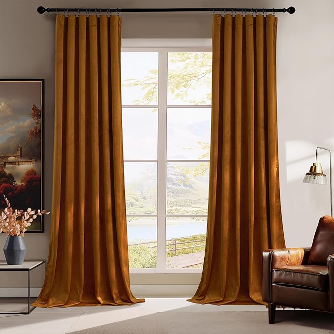 RYB HOME Burnt Orange Fall Velvet Curtains by RYBHOME