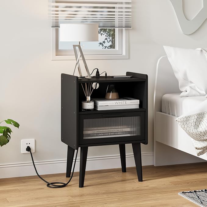 MMEOLUOOK Nightstand with Charging Station, Bedside Tables, End Table Side - Image 2