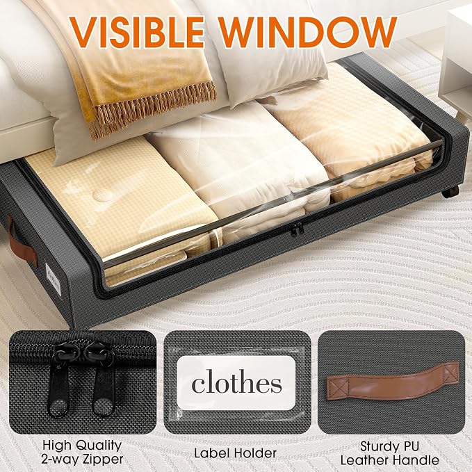 Under Bed Storage with Wheels 2Pack Storage Containers with Clear Window | - Image 3