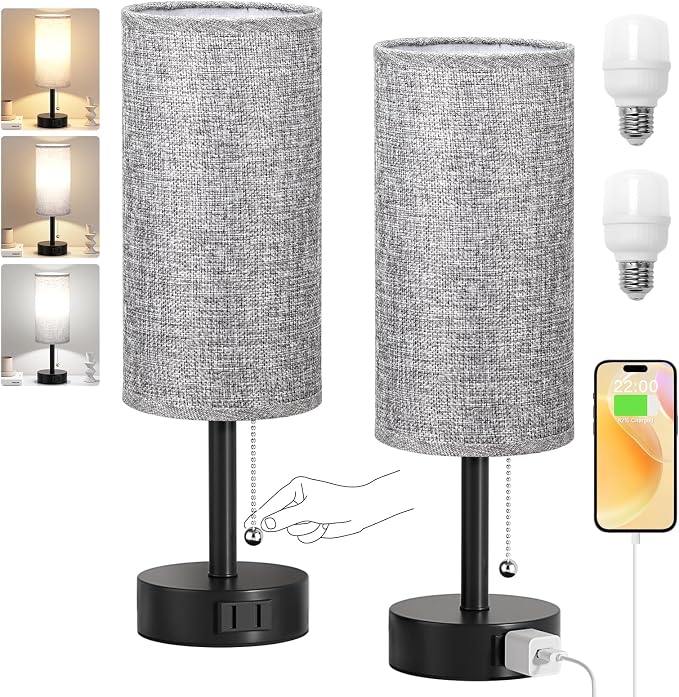 Grey Bedside Table Lamps Set of 2 - Image 8