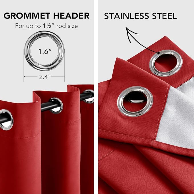 Deconovo Red Blackout Curtains for Bedroom, Room Darkening Thermal Insulated - Image 6