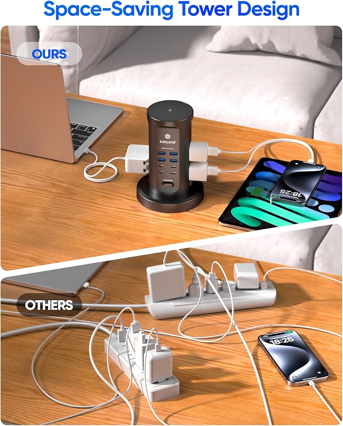 Power Strip Tower, kakyanill Charging Station 9 AC Outlets 8 USB Ports | 6 Ft - Image 4