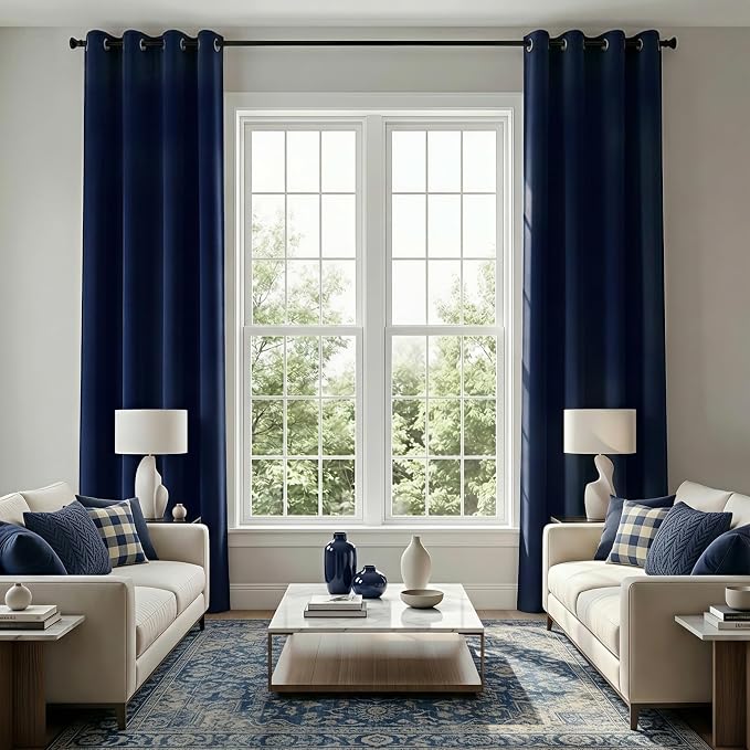 KOUFALL Navy Blue Curtains 102 Inches Long by KOUFALL