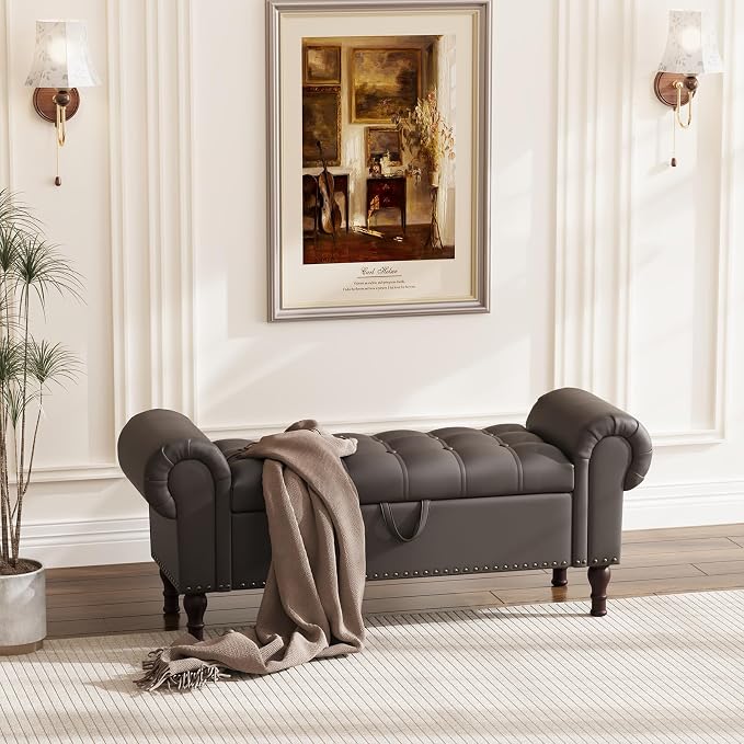 Apicizon 50" Bench with Storage, Upholstered Tufted Button Bedroom Bench with - Image 9