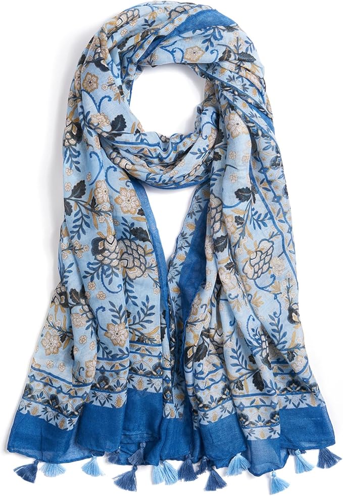 Scarf for Women Lightweight Soft Floral Leopard Printed Scarves Fall Winter Fashion Shawl Wrap with Fringe