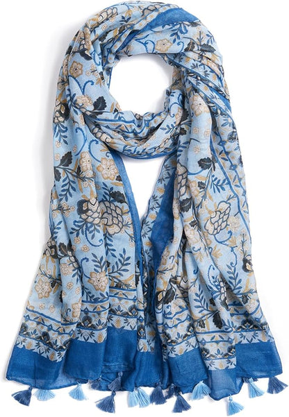 Scarf for Women Lightweight Soft Floral Leopard Printed Scarves Fall Winter Fashion Shawl Wrap with Fringe