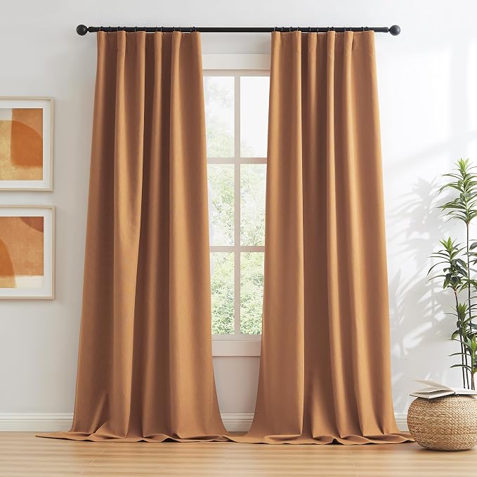 90 Inch Burnt Orange Blackout Linen Curtains Linen 2 Panels Set - Image 2