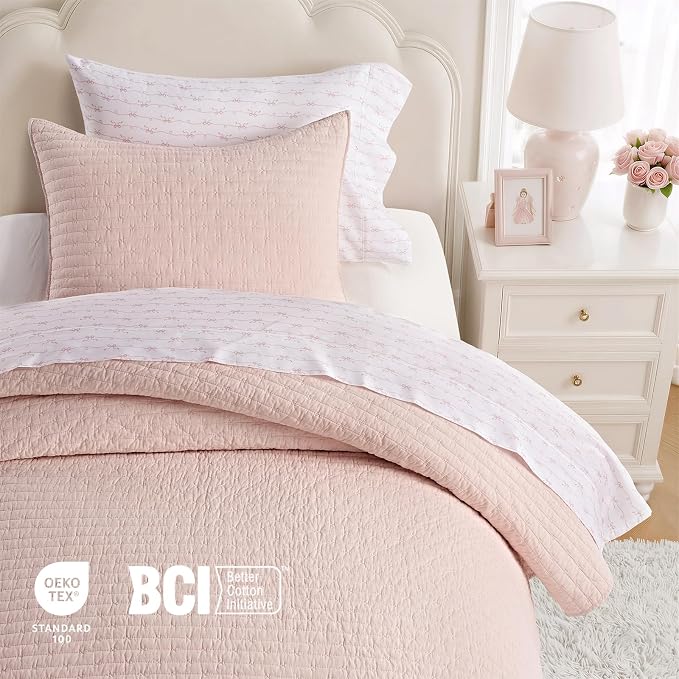 100% Cotton Cross Stitch Quilt Set, Ballet Pink | 100% Cotton, Elegant Cross - Image 4
