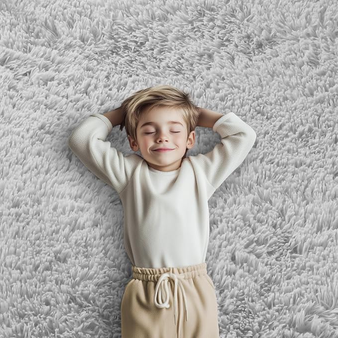 4x6 Area Rugs for Bedroom, Light Grey Soft Fluffy Shag Bedside Rugs | Non-Slip - Image 7