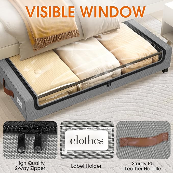 Under Bed Storage with Wheels 3Pack Storage Containers with Clear Window | - Image 3