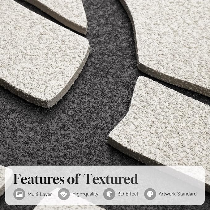 Large 3D Textured Framed Black and White Abstract Wall Art - Image 2