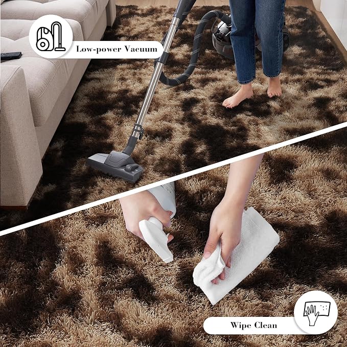 Mottled Brown 3x5 Area Rugs for Bedroom, Fluffy Shag Rug Small Carpet | - Image 7