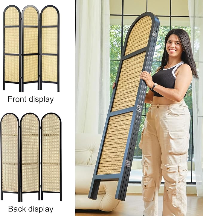 Svimi Room Divider and Folding Privacy Screens, Pine Wood 5.6 Ft Double Hinged - Image 3