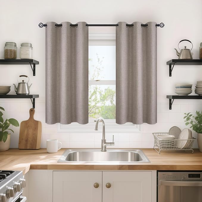 YoungsTex Burlap Short Linen Blackout Curtains 40 Inch Length - Image 3