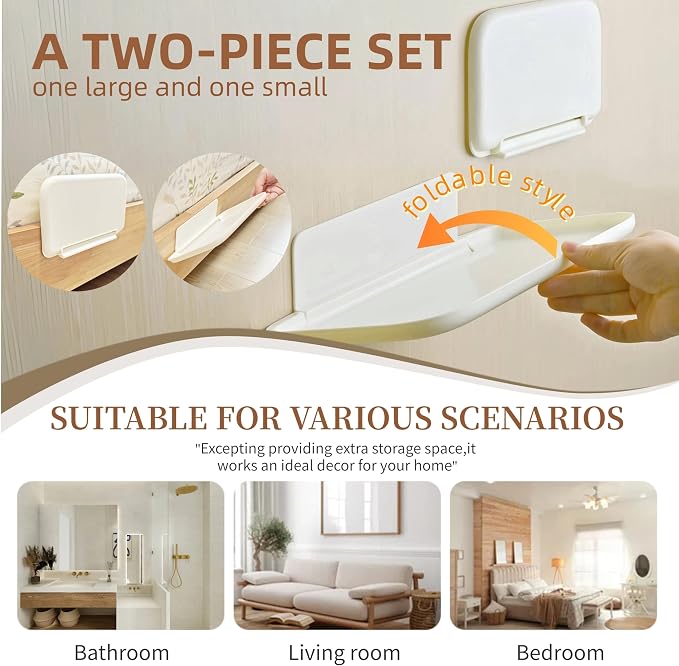 Bedside Shelf Wall Mount Set of 2, Folding Floating Shelves - Image 4