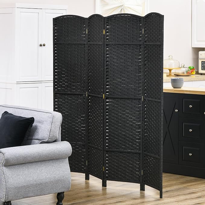 HOMCOM Room Divider 4 Panel Folding Privacy Screen 5.6' Tall Nature Wood | - Image 6
