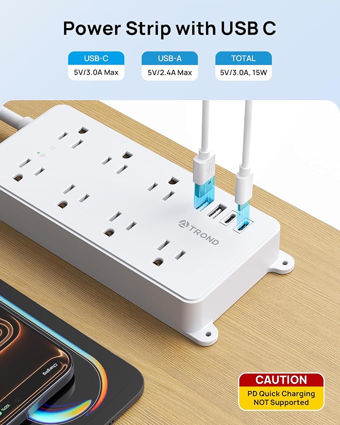 TROND 360° Rotating Plug Power Strip, 10ft Extension Cord, Wall Mountable - Image 5