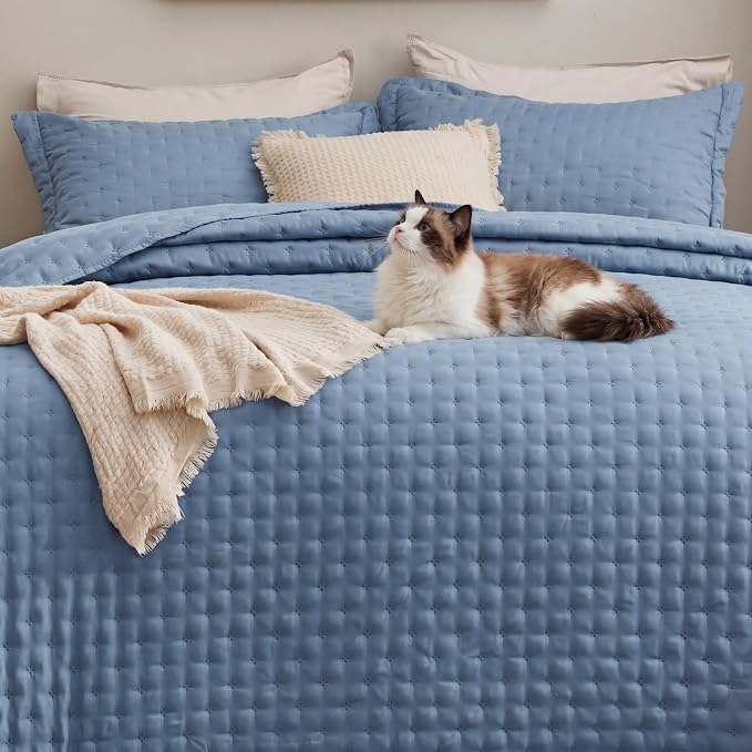 Bedsure Quilts Queen Size Bedspread, Thin Comforter, Mineral Blue Coverlet | - Image 6