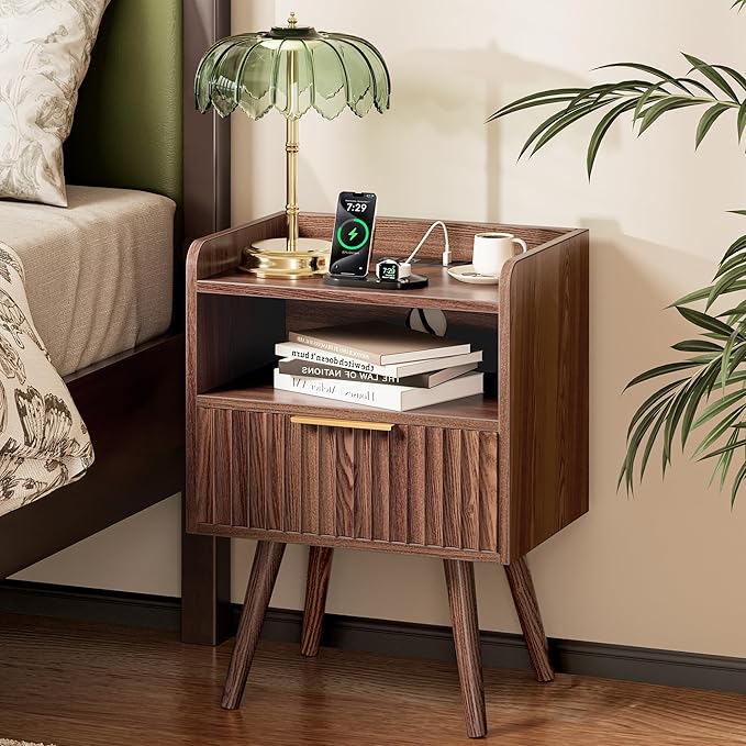 Huuger Nightstand with Charging Station, USB-C Port, End Table | Fluted Night by Huuger