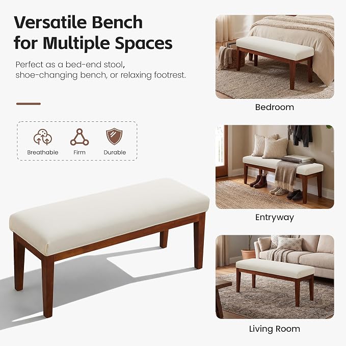 43.5" Upholstered Bedroom Bench, Linen Entryway Bench - Image 6