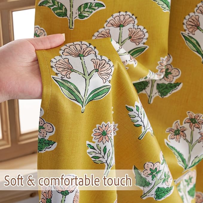 RYB HOME 100% Blackout Mustard Yellow Floral Curtains - Image 7