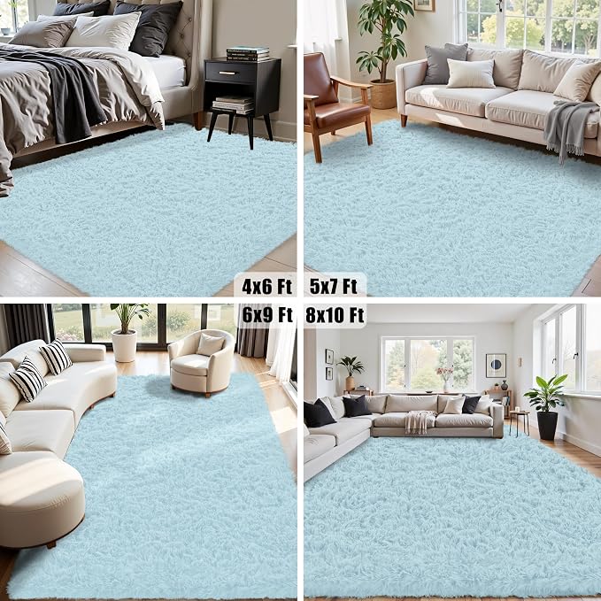8x10 Area Rug for Living Room, Light Blue Fluffy Shag Non-Slip Bedroom Rugs | - Image 7