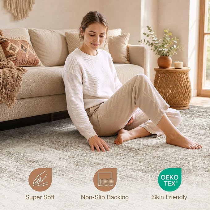 cotiled Boho 10x12 Area Rug for Living Room: Large Moroccan Washable Rug | - Image 7