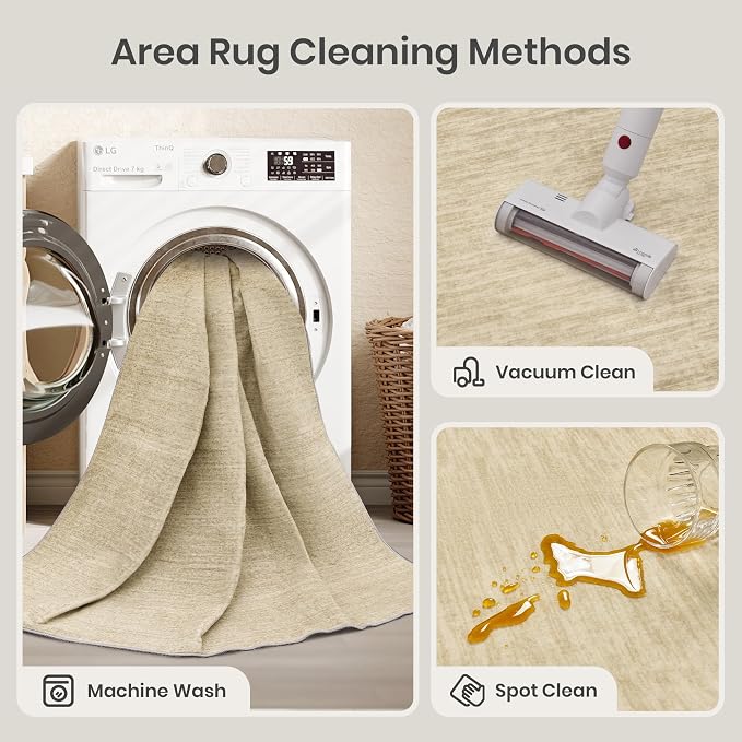 8x10 Area Rugs for Living Room, Large Washable Rug Non Slip, Tan | Soft Low Pile - Image 6