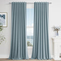 Blue 100% Blackout Linen Curtains 144 Inch Length 2 Panels Set by Guken