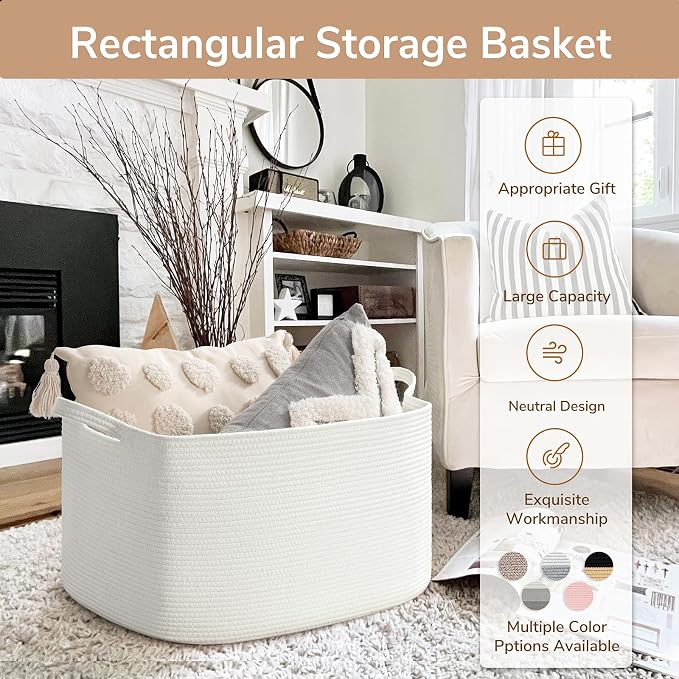 Goodpick Large Woven Rope Blanket Basket, 75L | 21.6'' x 14.9'' x 11.8'' - Image 7