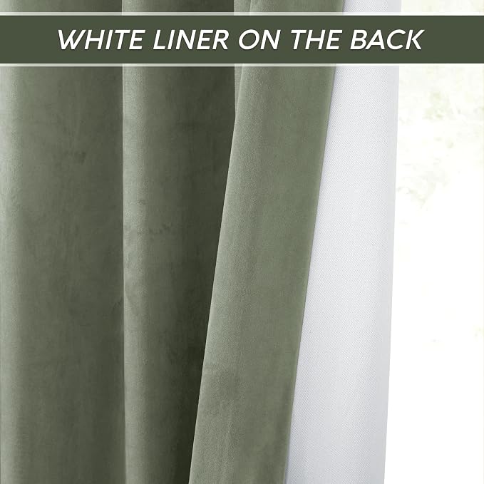 RYB HOME Sage Green Velvet Blackout Curtains 84 inches, Room Darkening Thermal - Image 4