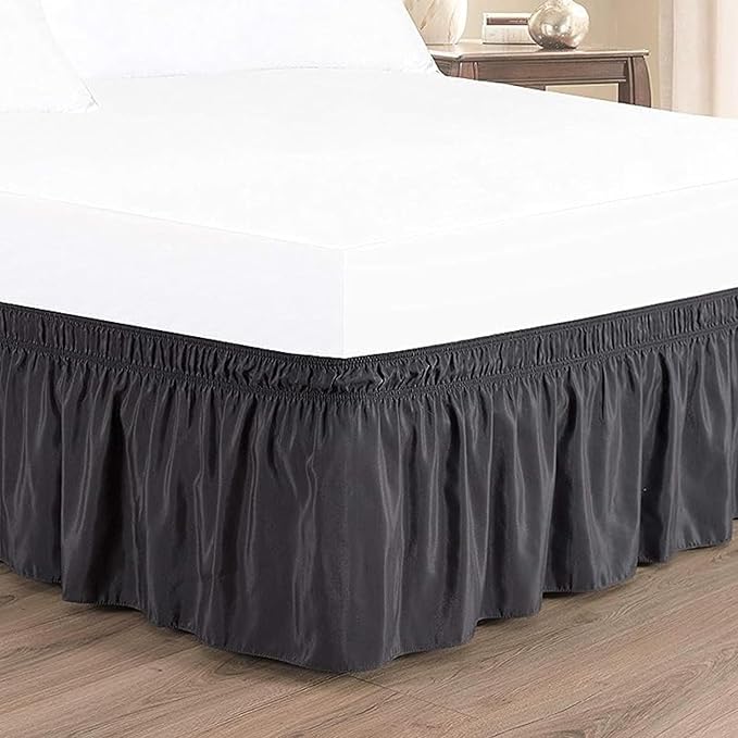 Dark Grey Wrap Around Bed Skirts with 16" Drop - Three Sides Fabric Adjustable Elastic Dust Ruffle Silky Soft -600 TC Stretchy Bed Skirt-Twin(39"X 75") Dark Grey