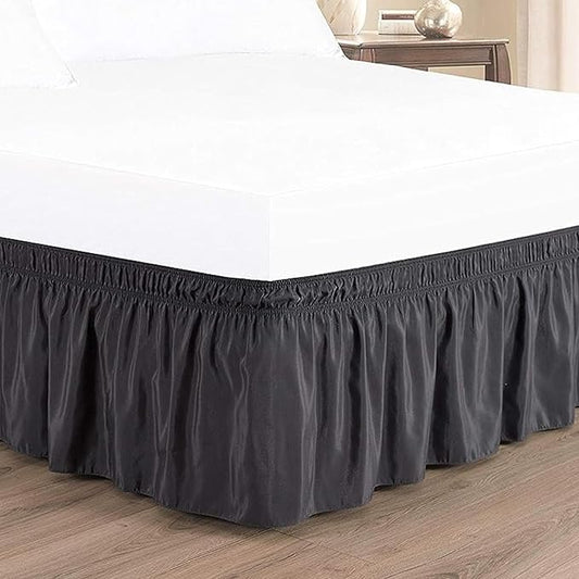 Dark Grey Wrap Around Bed Skirts with 16" Drop - Three Sides Fabric Adjustable Elastic Dust Ruffle Silky Soft -600 TC Stretchy Bed Skirt-Twin(39"X 75") Dark Grey
